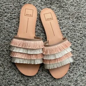 Dolce Vita Women's Fringe Sandals - Pink and Cream